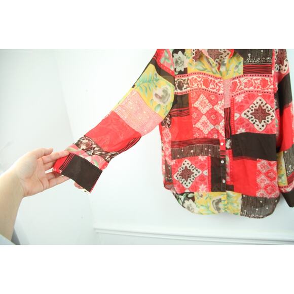 Vintage Large Top Patchwork Floral Boho Multicolor Western Maximalist 90s Sheer - Picture 7 of 9